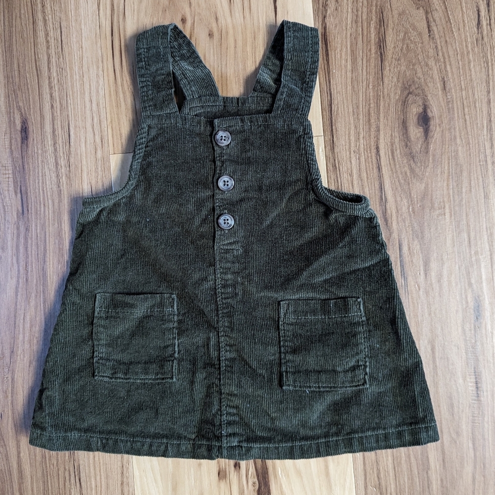 Old Navy Baby Size 3-6M Olive Green Corduroy Overall Dress Buttons Pockets
